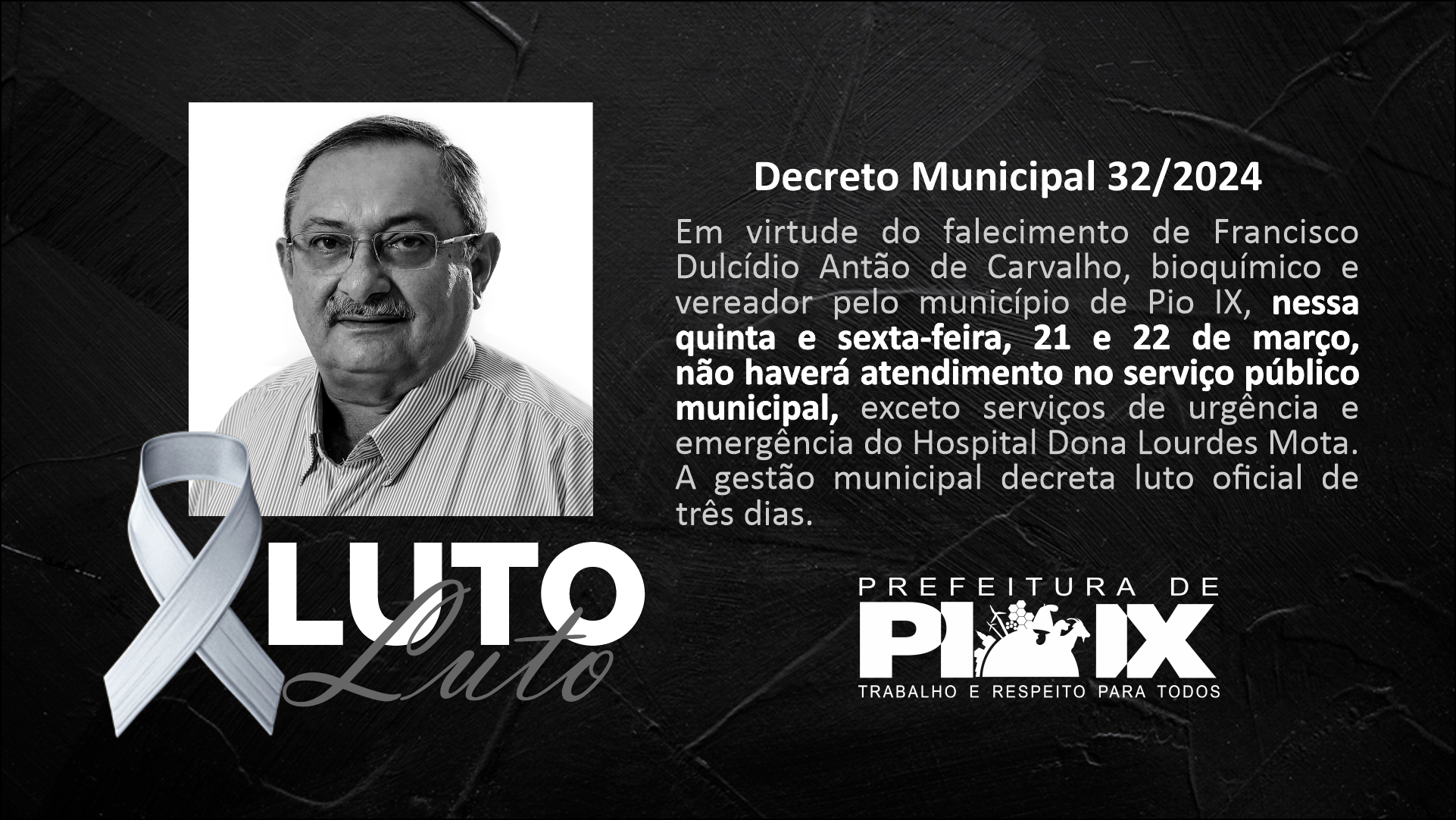 LUTO OFICIAL | Francisco  Dulcídio Antão  de Carvalho